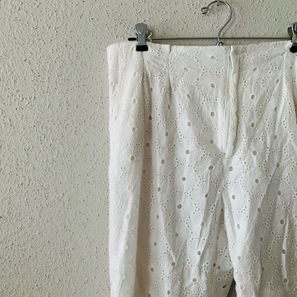 Anthropologie Eyelet Paperbag High Waist Trouser White Pants Coastal Grandma 12